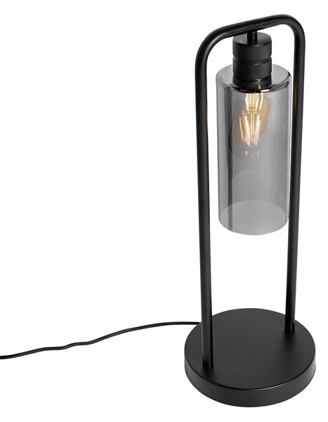 Moderná stolná lampa čierna s dymovým sklom - Stavelot