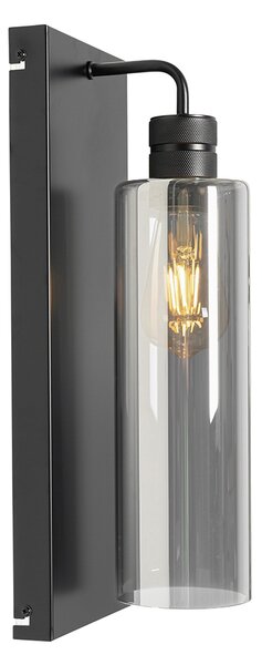 Moderná nástenná lampa čierna s dymovým sklom - Stavelot