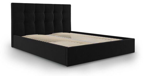 Čierna zamatová dvojlôžková posteľ Mazzini Beds Nerin, 140 x 200 cm