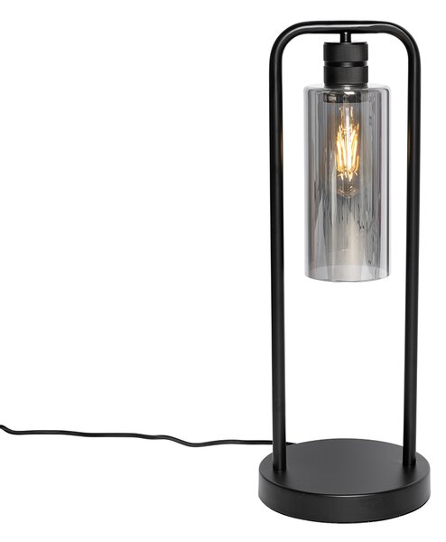 Moderná stolná lampa čierna s dymovým sklom - Stavelot