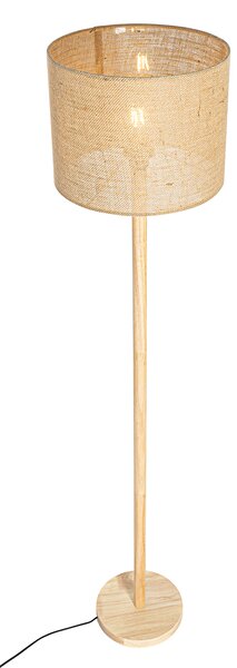 Vidiecka stojaca lampa drevená s ľanovým tienidlom prírodná 32 cm - Mels