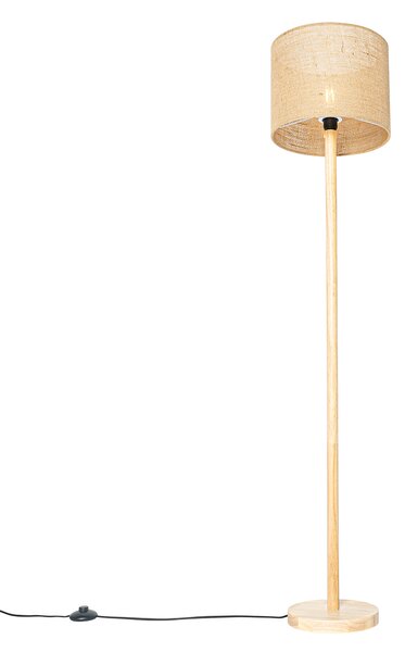 Vidiecka stojaca lampa drevená s ľanovým tienidlom prírodná 32 cm - Mels