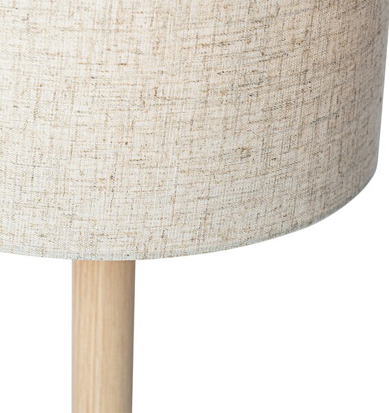Rustikálna stolná lampa drevená s ľanovým tienidlom béžová 25 cm - Mels