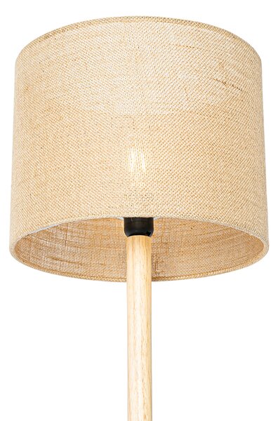 Vidiecka stojaca lampa drevená s ľanovým tienidlom prírodná 32 cm - Mels