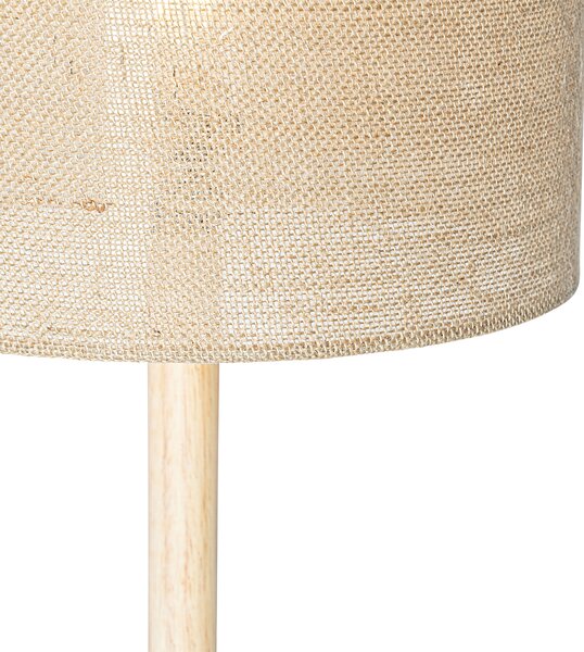 Vidiecka stojaca lampa drevená s ľanovým tienidlom prírodná 32 cm - Mels