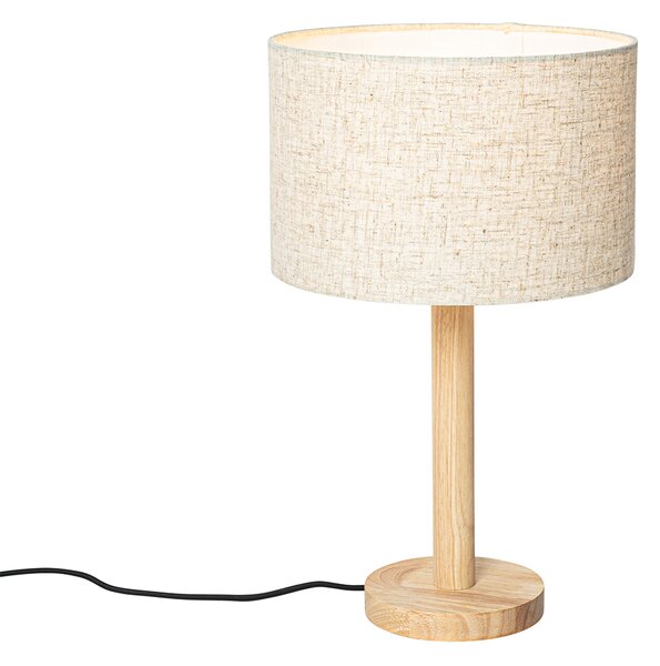 Rustikálna stolná lampa drevená s ľanovým tienidlom béžová 25 cm - Mels