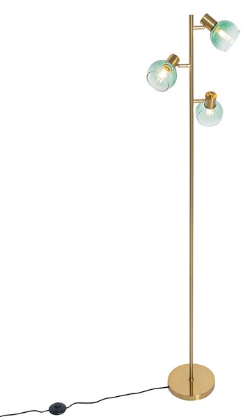 Art Deco stojaca lampa zlatá so zeleným sklom 3-svetlo - Vidro