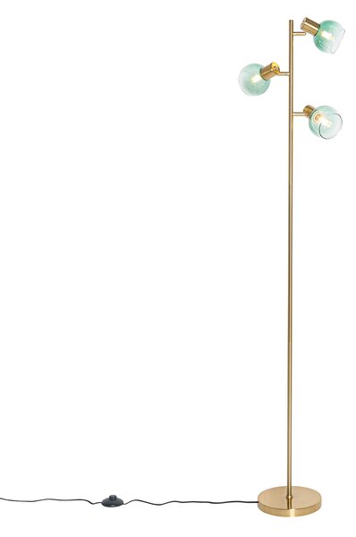 Art Deco stojaca lampa zlatá so zeleným sklom 3-svetlo - Vidro
