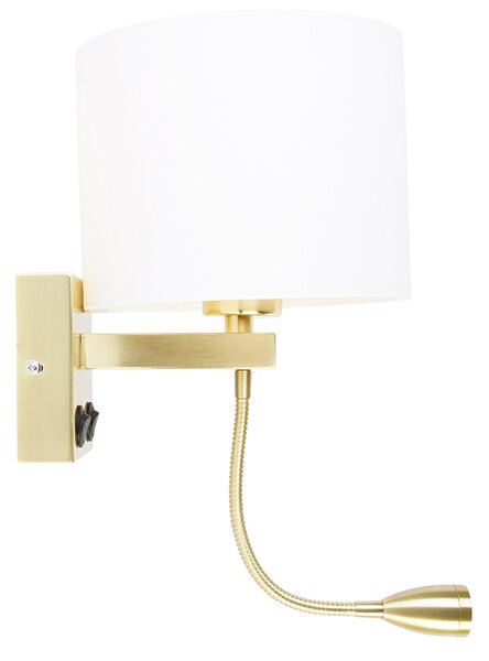 Zlatá nástenná lampa s USB a bielym tienidlom 18 cm - Brescia Combi