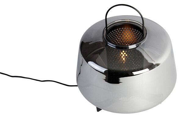 Art Deco stolná lampa čierna s dymovým sklom 30 cm - Kevin