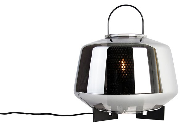 Art Deco stolná lampa čierna s dymovým sklom 30 cm - Kevin