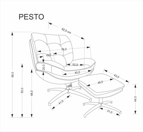 Halmar Čalúnené kreslo PESTO s podnožkou sivé