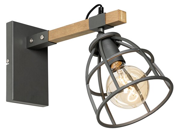 Priemyselná nástenná lampa tmavosivá s dreveným nastaviteľným - Arthur