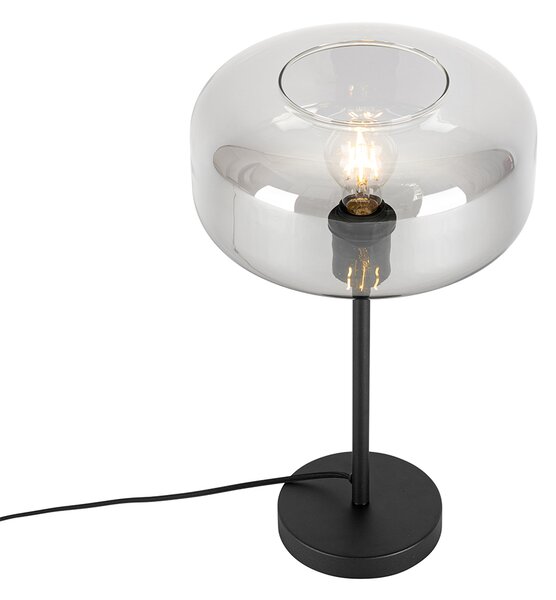 Art Deco stolná lampa čierna s dymovým sklom - Bizle