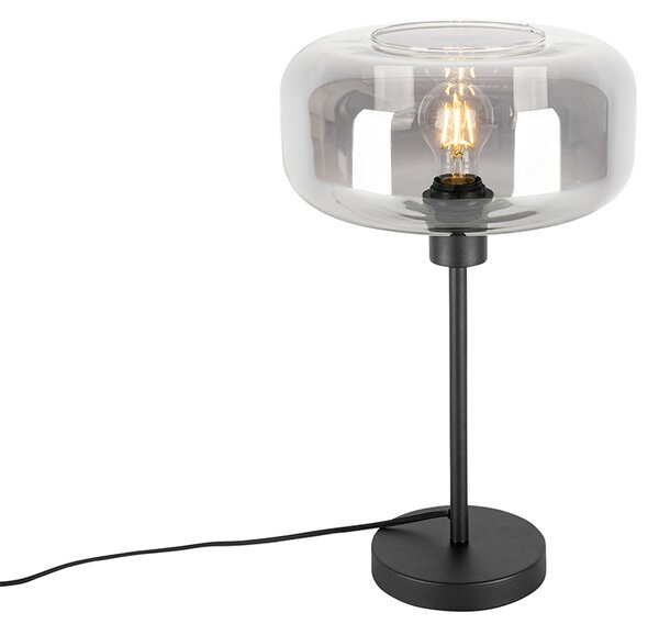 Art Deco stolná lampa čierna s dymovým sklom - Bizle