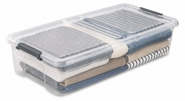 Úložný box s vekom a kolieskami pod posteľ, KEEEPER CLIPBOX LEO 33L, 77 x 38 x 16 cm