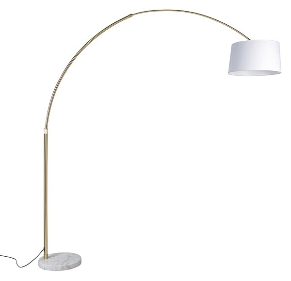 Oblúková lampa mosadz s bielym textilným tienidlom biela 50 cm - XXL