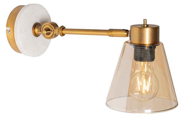 Art Deco nástenná lampa bronzová s mramorom a jantárovým sklom - Nina