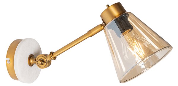 Art Deco nástenná lampa bronzová s mramorom a jantárovým sklom - Nina