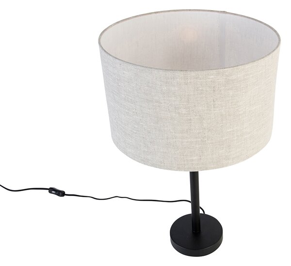 Moderná stolná lampa čierna s ľanovým tienidlom svetlosivá 35 cm - Simplo
