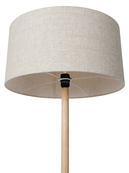 Rustikálna stojaca lampa drevená s hnedým tienidlom - Mels