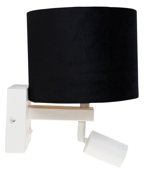 Nástenná lampa biela so svetlom na čítanie a tienidlom 18 cm čierne - Brescia