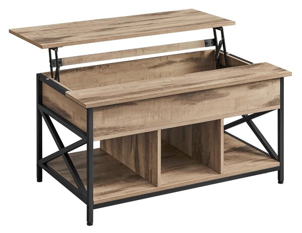 Výškovo nastaviteľný konferenčný stolík LUBOR, 60x100x(48-62)cm, camel hnedá/čierna Vasagle
