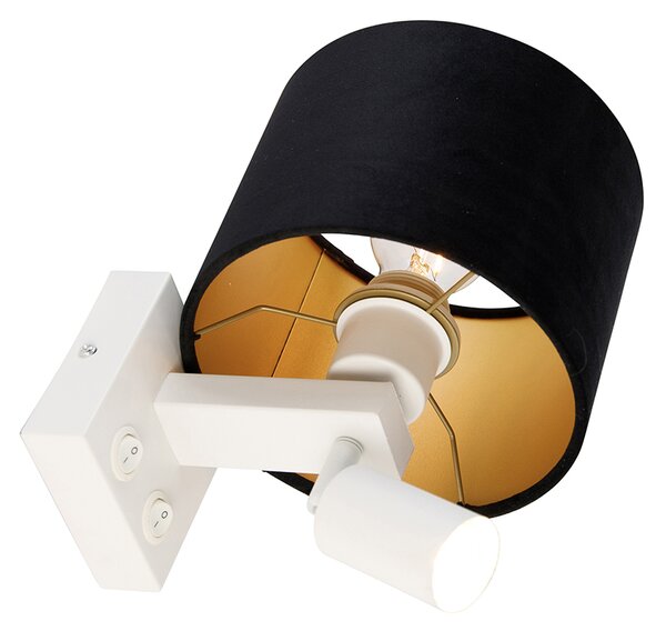 Nástenná lampa biela so svetlom na čítanie a tienidlom 18 cm čierne - Brescia