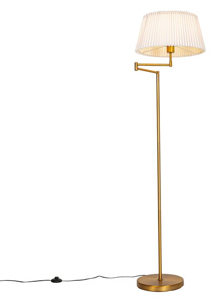 Stojaca lampa bronzová s bielym skladaným tienidlom a nastaviteľným ramenom - Ladas Deluxe