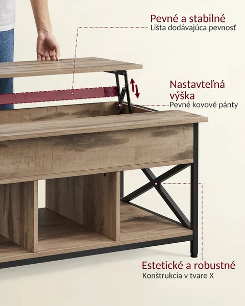 Výškovo nastaviteľný konferenčný stolík LUBOR, 60x100x(48-62)cm, camel hnedá/čierna Vasagle