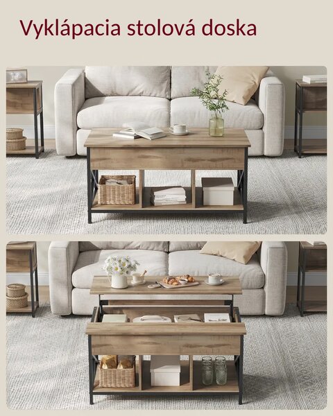 Výškovo nastaviteľný konferenčný stolík LUBOR, 60x100x(48-62)cm, camel hnedá/čierna Vasagle