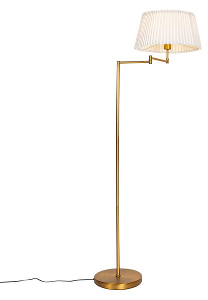 Stojaca lampa bronzová s bielym skladaným tienidlom a nastaviteľným ramenom - Ladas Deluxe