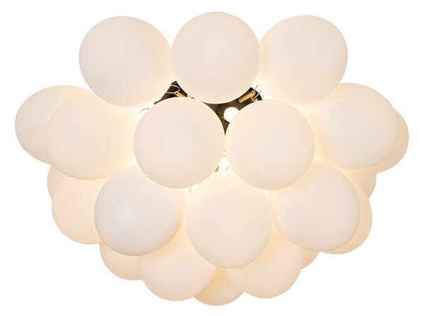 Stropné svietidlo v štýle Art Deco čierne s opálovým sklom 6-svetlo - Uvas
