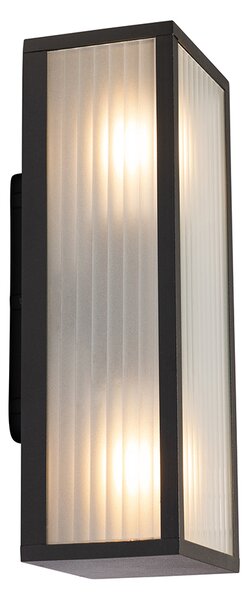 Vonkajšia nástenná lampa čierna s rebrovaným sklom 2-svetlá IP44 - Charlois