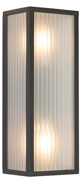 Vonkajšia nástenná lampa čierna s rebrovaným sklom 2-svetlá IP44 - Charlois
