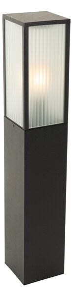 Stojaca vonkajšia lampa čierna s rebrovaným sklom 80 cm IP44 - Charlois