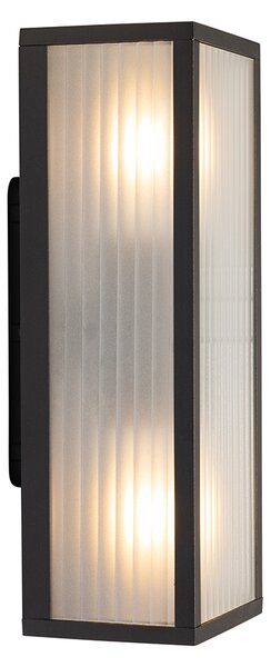 Vonkajšia nástenná lampa čierna s rebrovaným sklom 2-svetlá IP44 - Charlois
