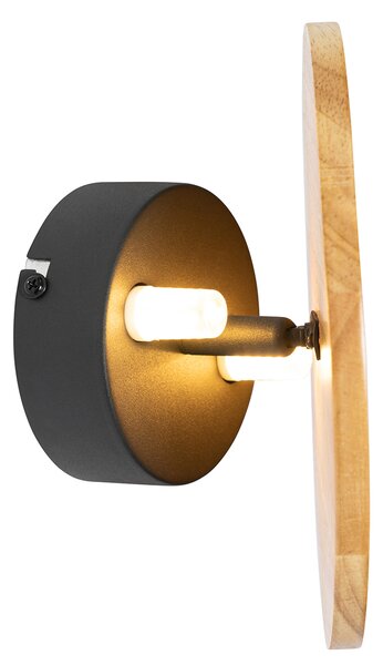 Rustikálna nástenná lampa okrúhla drevená - Pulley