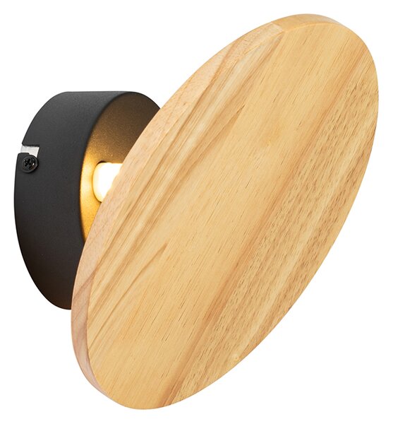 Rustikálna nástenná lampa okrúhla drevená - Pulley
