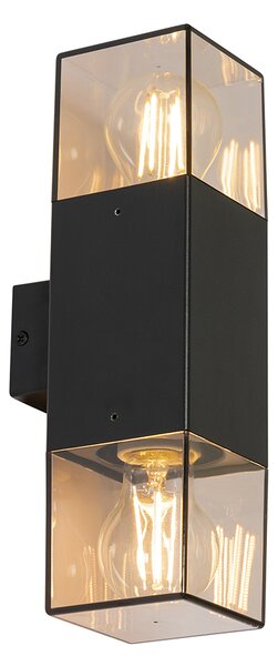 Vonkajšia nástenná lampa čierna s dymovým tienidlom 2-svetlo IP44 - Dánsko