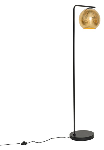 Dizajnová stojaca lampa čierna so zlatým sklom - Bert