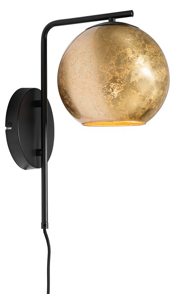 Dizajnová nástenná lampa čierna so zlatým sklom - Bert