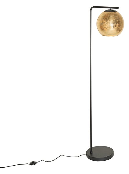 Dizajnová stojaca lampa čierna so zlatým sklom - Bert