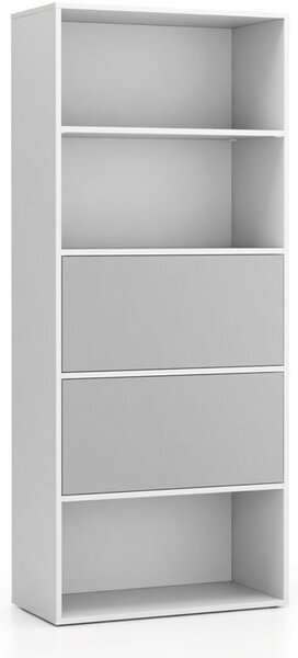 Vysoký kancelársky policový regál LAYERS, 2 boxy, 800 x 400 x 1905, biela / sivá