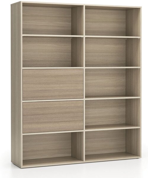 Široký kancelársky policový regál LAYERS, 2 boxy, 1582 x 400 x 1905, dub prírodný / dub morený