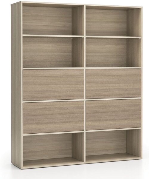 Široký kancelársky policový regál LAYERS, 4 boxy, 1582 x 400 x 1905, dub prírodný / dub morený