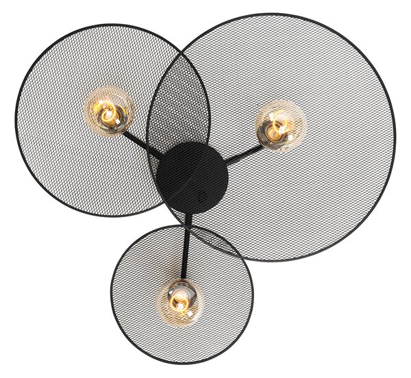 Dizajnová nástenná lampa čierna s mriežkou 3-svetlá - Jane