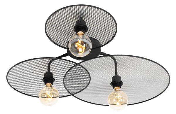 Dizajnová nástenná lampa čierna s mriežkou 3-svetlá - Jane