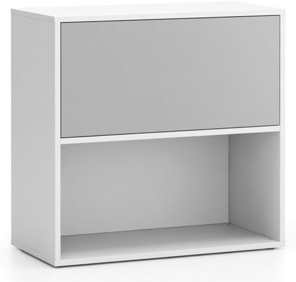 Kancelársky policový regál LAYERS, krátky, 1 box, 800 x 400 x 777, biela / sivá
