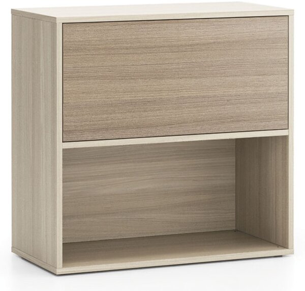 Kancelársky policový regál LAYERS, krátky, 1 box, 800 x 400 x 777, dub prírodný / dub morený